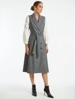 Vanessa Sleeveless, Felted Wool Layering Coat Dress-Grey Melange