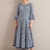 Elodie Cotton Blend Maxi Dress - Blue Mono Floral Print -The Modern Femme Sales ELODIE BLUE FLORAL 1113