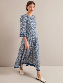 Elodie Cotton Blend Maxi Dress - Blue Mono Floral Print -The Modern Femme Sales ELODIE BLUE FLORAL 1137