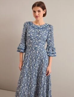 Elodie Cotton Blend Maxi Dress - Blue Mono Floral Print -The Modern Femme Sales ELODIE BLUE FLORAL 1167