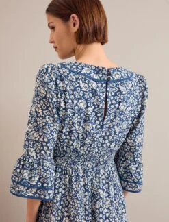 Elodie Cotton Blend Maxi Dress - Blue Mono Floral Print -The Modern Femme Sales ELODIE BLUE FLORAL 1176