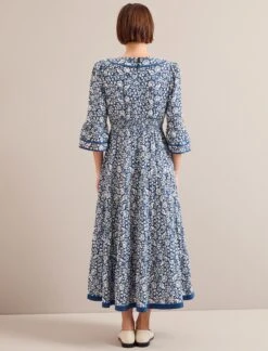 Elodie Cotton Blend Maxi Dress - Blue Mono Floral Print -The Modern Femme Sales ELODIE BLUE FLORAL 1192