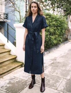 Lennox Techni Linen Maxi Shirt Dress - Navy