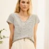 Madison Linen Blend V Neck Knit T-Shirt - White Navy Stripe -The Modern Femme Sales Madison 6cda99bf f10f 4b17 859a 1c63ef74ae44