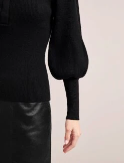Eva Merino Wool Collared Jumper - Black -The Modern Femme Sales RSHT 143 EVA BLACK LS 0931