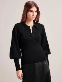 Eva Merino Wool Collared Jumper - Black -The Modern Femme Sales RSHT 143 EVA BLACK LS 0973