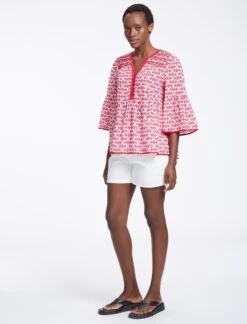 Hester Cotton Blouse - Pink Diamond Geo Print -The Modern Femme Sales RSHT B150 HESTER PINKDIAMONDGEOPRINT LS0056
