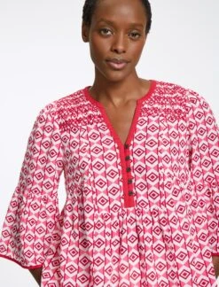 Hester Cotton Blouse - Pink Diamond Geo Print -The Modern Femme Sales RSHT B150 HESTER PINKDIAMONDGEOPRINT LS0107