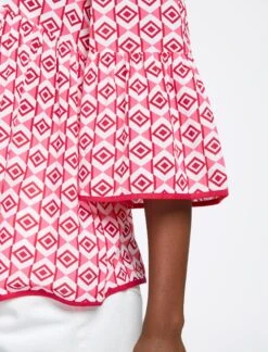 Hester Cotton Blouse - Pink Diamond Geo Print -The Modern Femme Sales RSHT B150 HESTER PINKDIAMONDGEOPRINT LS0122