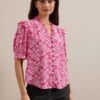 Stella Silk Blouse - Hot Pink Damask Print -The Modern Femme Sales RSHT B158 STELLA HOTPINKDAMASKPRINT LS 3202