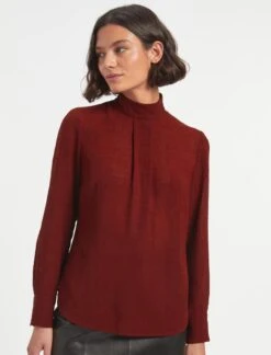 Riley Funnel Neck Blouse - Dark Red -The Modern Femme Sales RSHT B6 RILEY DARKRED LS 1207