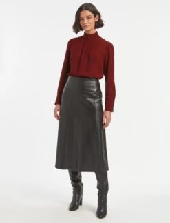 Riley Funnel Neck Blouse - Dark Red -The Modern Femme Sales RSHT B6 RILEY DARKRED LS 1245