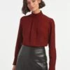 Riley Funnel Neck Blouse - Dark Red -The Modern Femme Sales RSHT B6 RILEY DARKRED LS 1259