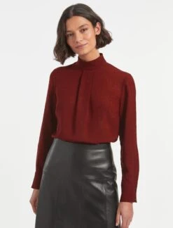 The Modern Femme Sales 27 Riley Funnel Neck Blouse - Dark Red