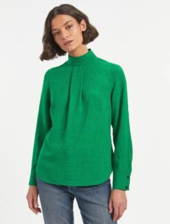 Riley Funnel Neck Blouse - Emerald Green