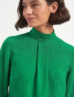 Riley Funnel Neck Blouse - Emerald Green -The Modern Femme Sales RSHT B6 RILEY EMERALDGREEN LS 1919