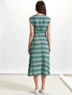 Freya V-Neck Dipped Hem Midi Dress - Mint Chevron -The Modern Femme Sales RSHT D292 FREYA MINT CHEVRON LS 2907 crop