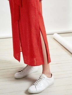 Ursula Sleeveless Maxi Shirt Dress With Pocket - Crimson/White Stripe -The Modern Femme Sales RSHT D295 URSULA CRIMSON WHITE STRIPE LS 3057 crop
