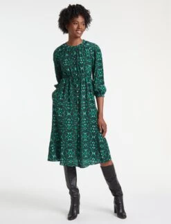 Heidi Silk Maxi Shirt Dress - Green Shibori Print -The Modern Femme Sales RSHT D353 HEIDI GREENSHIBORIPRINT LS 17611