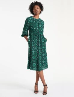 Heidi Silk Maxi Shirt Dress - Green Shibori Print