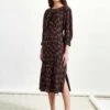 Darcie Long Sleeved Round Neck Midi Dress - Black/Crimson Floral