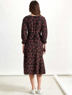Darcie Long Sleeved Round Neck Midi Dress - Black/Crimson Floral -The Modern Femme Sales RSHT D361 DARCIE BLACK LS 3133