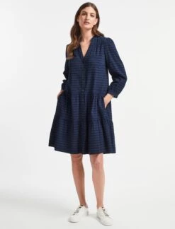 Delaney Cotton Seersucker Shirt Dress - Navy Black -The Modern Femme Sales RSHT D415 DELANEY NAVY BLACK LS 183