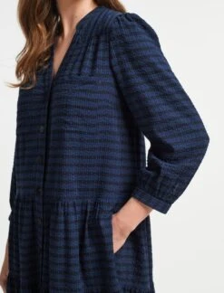 Delaney Cotton Seersucker Shirt Dress - Navy Black -The Modern Femme Sales RSHT D415 DELANEY NAVY BLACK LS 232