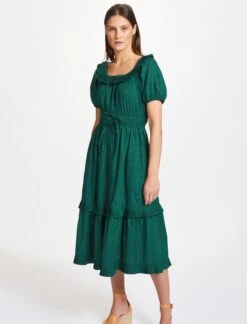 Harper Organic Cotton Midi Dress - Green Moire Print -The Modern Femme Sales RSHT D431 HARPER GREENMOIREPRINT LS 1130