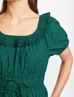 Harper Organic Cotton Midi Dress - Green Moire Print -The Modern Femme Sales RSHT D431 HARPER GREENMOIREPRINT LS 1145