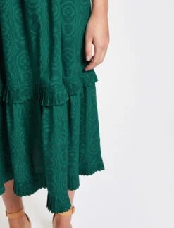 Harper Organic Cotton Midi Dress - Green Moire Print -The Modern Femme Sales RSHT D431 HARPER GREENMOIREPRINT LS 1149