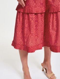 Harper Organic Cotton Midi Dress - Red Moire Print -The Modern Femme Sales RSHT D431 HARPER REDMOIREPRINT LS 957