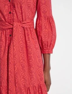 Alice Organic Cotton Maxi Shirt Dress - Red Moire Print -The Modern Femme Sales RSHT D433 ALICE REDMOIREPRINT LS 3741