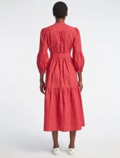 Alice Organic Cotton Maxi Shirt Dress - Red Moire Print -The Modern Femme Sales RSHT D433 ALICE REDMOIREPRINT LS 3750