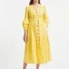 Alice Organic Cotton Maxi Shirt Dress - Yellow Moire Print -The Modern Femme Sales RSHT D433 ALICE YELLOWMOIREPRINT LS 2350
