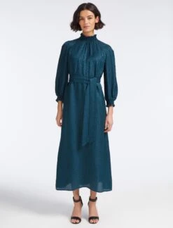 Rosamund Silk Blend Maxi Dress - Petrol Blue Leopard Pansy Print -The Modern Femme Sales RSHT D452 ROSAMUND PETROLBLUE LS 26367