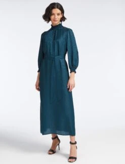 Rosamund Silk Blend Maxi Dress - Petrol Blue Leopard Pansy Print -The Modern Femme Sales RSHT D452 ROSAMUND PETROLBLUE LS 26380