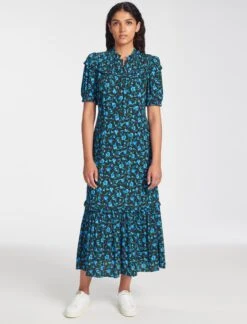 Hermione Maxi Dress - Black Blue Deco Floral Print -The Modern Femme Sales RSHT D513 HERMIONE BLACKBLUEDECOFLORALPRINT LS 2020