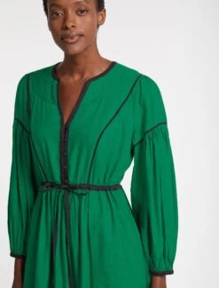 Salone Linen Blend Maxi Dress - Emerald Green Black -The Modern Femme Sales RSHT D522 SALONE EMERALDGREENBLACK LS 3912