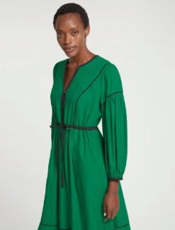 Salone Linen Blend Maxi Dress - Emerald Green Black -The Modern Femme Sales RSHT D522 SALONE EMERALDGREENBLACK LS 3914
