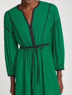 Salone Linen Blend Maxi Dress - Emerald Green Black -The Modern Femme Sales RSHT D522 SALONE EMERALDGREENBLACK LS 3916