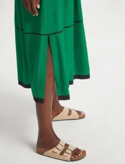 Salone Linen Blend Maxi Dress - Emerald Green Black -The Modern Femme Sales RSHT D522 SALONE EMERALDGREENBLACK LS 3919