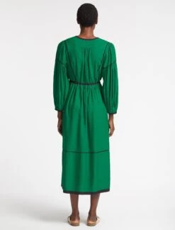 Salone Linen Blend Maxi Dress - Emerald Green Black -The Modern Femme Sales RSHT D522 SALONE EMERALDGREENBLACK LS 3929