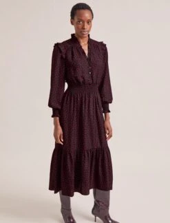 Saskia Maxi Dress - Black Red Polka Dot Print -The Modern Femme Sales RSHT D613 SASKIA BLACKREDPOLKADOTPRINT LS 0810