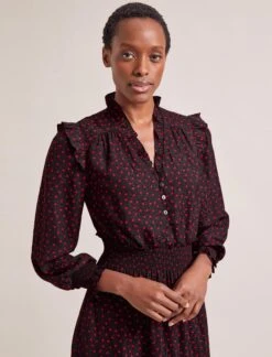 Saskia Maxi Dress - Black Red Polka Dot Print -The Modern Femme Sales RSHT D613 SASKIA BLACKREDPOLKADOTPRINT LS 0824