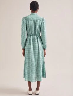 Zahra Midi Dress - Ecru Green Houndstooth Print -The Modern Femme Sales RSHT D615 ZAHRA ECRUGREENHOUNDSTOOTHPRINT LS 19698