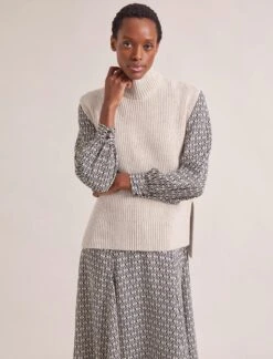 Janice Cashmere Blend Funnel Neck Sleeveless Jumper - Oatmeal -The Modern Femme Sales RSHT K157 JANICE OATMEAL LS 2304