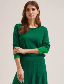 Colette Contrast Cuff Jumper - Emerald Green