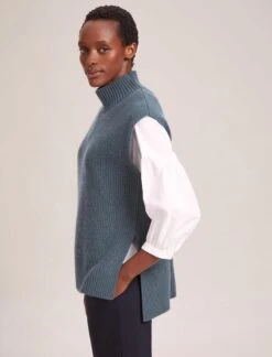 Janice Wool Funnel Neck Sleeveless Jumper - Slate Blue -The Modern Femme Sales RSHT K25 JANICE SLATEBLUE LS 41692