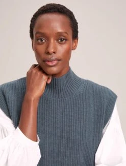 Janice Wool Funnel Neck Sleeveless Jumper - Slate Blue -The Modern Femme Sales RSHT K25 JANICE SLATEBLUE LS 41704